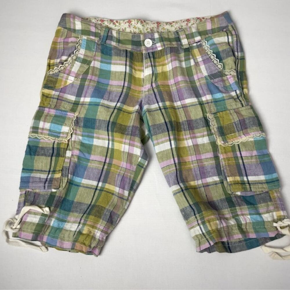 Derek Heart Plaid Cargo Bermuda Shorts Lace Trim Cottagecore Grunge Size M